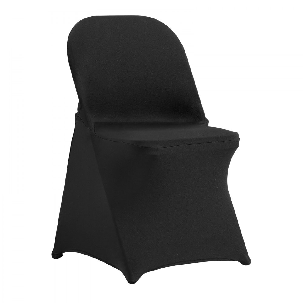 Housse de chaise pliante en élasthanne extensible noir VEVOR adaptée à une chaise standard, présentant un design élégant.