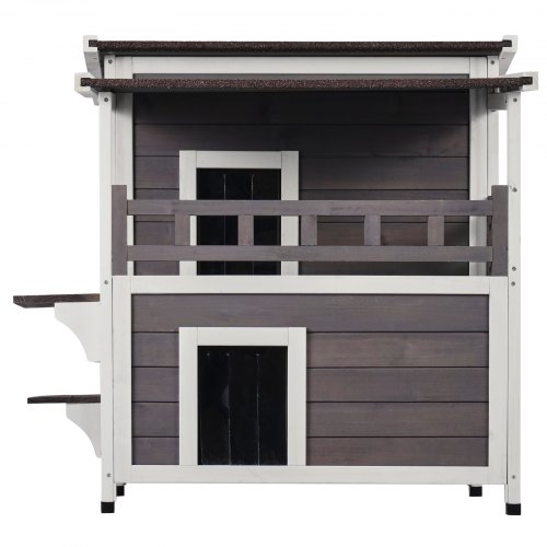 Maison Pour Chat VEVOR 2 étages Surélevée - Abri En Bois Extérieur 107x63x86 Cm Avec Toit Asphalte Et Fenêtres