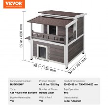 VEVOR Maison Cabane pour Chat Extérieur Bois Abri 2 Étages avec Balcon et Toit