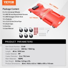 VEVOR Chariot de Visite pour Mécanicien 101,6 cm en Plastique HDPE pour Garage