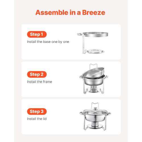 VEVOR Chauffe-Plat Buffet 4 Bacs 4,7 L – Réchaud Rond Inox Avec Couvercles Verre, Pour