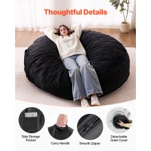 VEVOR Pouf Rond Fauteuil Paresseux avec Housse Amovible et Lavable Chambre Noir