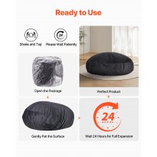 VEVOR Pouf Rond Fauteuil Paresseux avec Housse Amovible et Lavable Chambre Noir