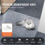 chat reposant sur un protecteur de tapis VEVOR pour animaux de compagnie, présentant des caractéristiques en vinyle transparent, imperméables et antidérapantes.