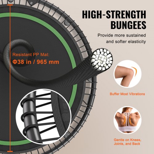 VEVOR Mini Trampoline Pliable 102 Cm - Rebounder Fitness Charge 150 Kg Avec Poignée Réglable