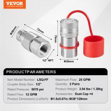 VEVOR Coupleur Hydraulique Raccord Rapide 1/2" NPT Face Plate Chargeuse Compacte