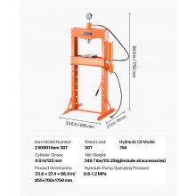 VEVOR Presse d'Atelier Hydraulique et Pneumatique 30T pour Pliage Redressage