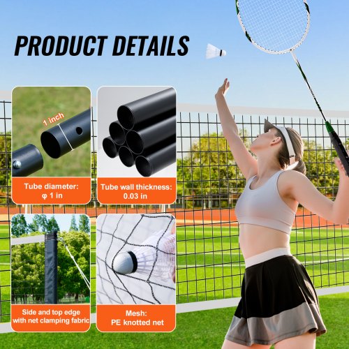 VEVOR Filet de Badinton, 5,1 , Filet Pliable de Volley-Ball réglable en Hauteur, Filet de