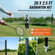 VEVOR Ensemble de filet de badminton extérieur pour jardin, plage, parc, ensemble d'équipement de badminton portable, filet de badminton pour adultes et enfants avec bâtons, 6 150 x 1 585 mm