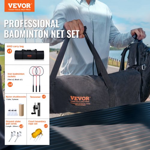 Filet De Badminton VEVOR Extérieur 6,15m X 1,585m - Kit Complet Pour Plage Et Jardin