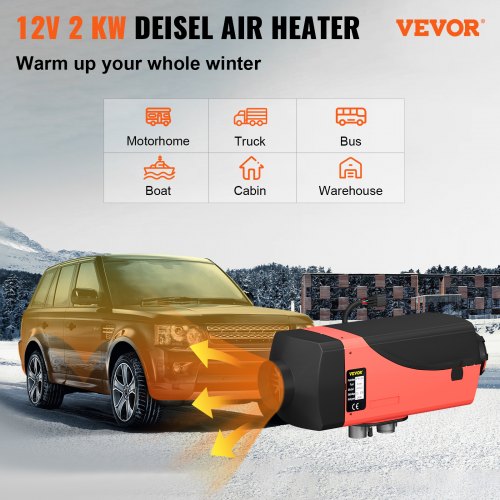 VEVOR Chauffage Diesel 12V 2KW Réchauffeur d'air diesel kit de réchauffeur d'air en aluminium carburateur en plastique pour voiture camions RV Croisières avec silencieux