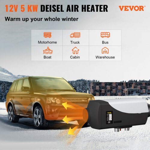 VEVOR Chauffage de Stationnement Diesel, 5 kW 12 V Réchauffeur d'Air Diesel, Chauffage Rapide Réchauffeur de Stationnement, en Aluminium Chauffage de Voiture, Thermostat LCD 1 Silencieux Camping Car