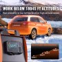 SUV orange sur terrain glacé avec un chauffage à air diesel VEVOR, adapté aux altitudes jusqu'à 18045 pieds.