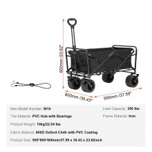 VEVOR Chariot pliable, chariot de plage de 3 pieds cubes avec roues tout terrain, chariot pliable robuste, capacité de poids de 350 lb porte-boissons, chariot de sport pour camping, shopping, jardin