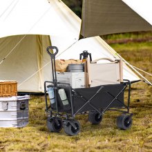 VEVOR Chariot pliable, chariot de plage de 3 pieds cubes avec roues tout terrain, chariot pliable robuste, capacité de poids de 350 lb porte-boissons, chariot de sport pour camping, shopping, jardin