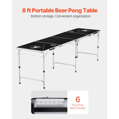 VEVOR Table Beer-pong 2,4 M – Pliable – Hauteur 900 Mm – 30 Kg – 6 Balles