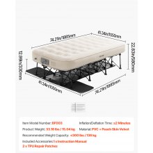 VEVOR Matelas Gonflable avec Cadre Pompe Lit de Camping pour 1 Personne 136 kg