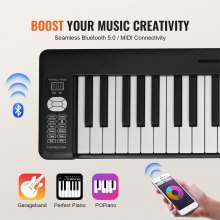 VEVOR Clavier Piano Pliable Numérique 61 Touches Portable Bluetooth MIDI Noir