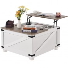 VEVOR Table basse de salon carrée plateau relevable rangement 800 mm gris blanc