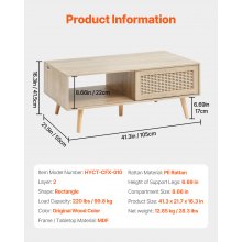 VEVOR Table Basse en Rotin Table de Salon Rectangulaire 105 cm à 2 Niveaux