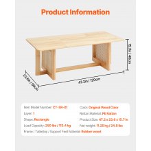 VEVOR Table Basse Rectangulaire en Rotin 120 cm Meuble de Rangement pour Salon