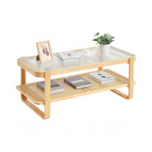 VEVOR Table Basse Rectangulaire en Rotin à 2 Niveaux 115 cm Meuble pour Salon