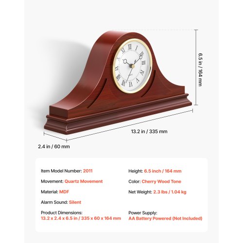 The Emporium Clocks Horloge Cheminée Bois Chêne – Pendule Quartz Fonctionnel, Design Élégant Napoléon