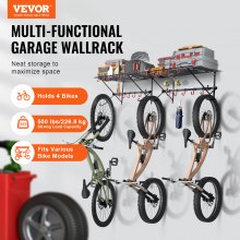 VEVOR Support de rangement pour 4 vélos porte-vélos mural garage avec 2 étagères