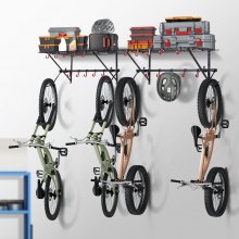 VEVOR Support de rangement pour 4 vélos porte-vélos mural garage avec 2 étagères