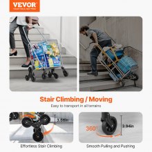 VEVOR Chariot Monte Escalier de Courses Épicerie Pliable Bac 45 L avec Roulettes