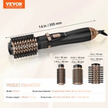 VEVOR Brosse Sèche-cheveux de Coiffage Ionique Rotative 3 Têtes Interchangeables