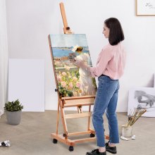 VEVOR Chevalet d’Atelier en H Support pour Toile jusqu'à 121cm en Hêtre Peinture