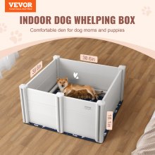 VEVOR Caisse de Mise Bas pour Chien Chiot PVC 98x98x46 cm Rails Tapis de Pipi