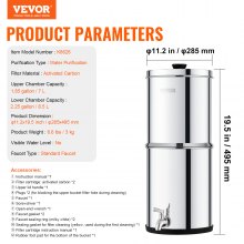 VEVOR Système de Filtration d'Eau par Gravité 8,5 L en Inox 2 Filtres à Eau