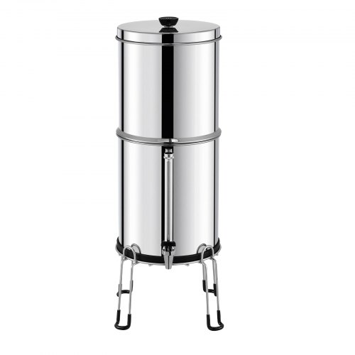 Lixada Seau Filtration Eau Gravité 2,38 Gallons Acier Inoxydable - Système Avec 2 Filtres Pour Camping Et Famille
