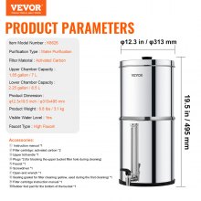 VEVOR Système de Filtration d'Eau par Gravité 8,5 L en Inox 2 Filtres à Charbon