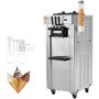 VEVOR Machine à Crème Glacée Commerciale 21-31 L/h 1670 W 3 Saveurs, Machine à Glace Italienne Trémie 2x4,3 L, Panneau LED à Nettoyage Automatique, Réfrigération de Nuit, pour Yaourt Café Snack-Bar