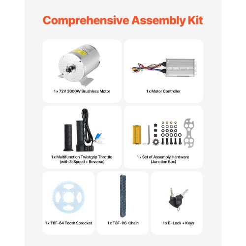 Kit Moteur électrique 3000W 72V Pour Vélo Ou Go-kart - Sans Balais, Avec Contrôleur