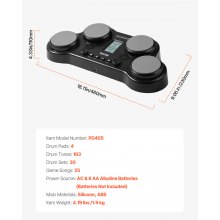 VEVOR Batterie électronique de table 163 sons avec 4 pads haut-parleurs stéréo