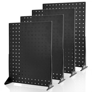 Présentoir à panneaux perforés avec plaque de base, 60 x 167 cm, avec roulettes et 30 crochets, panneau perforé en acier laminé à froid épais pour magasin et bijouterie, noir | CA
