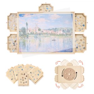 VEVOR Planche de Puzzle 1000 Pièces, Table de Puzzle en Bois 736 x 535 mm, Plateau Casse-tête Rotatif à 360° et Portable, avec 5 Tiroirs et Couverture Utile, Accessoire pour Amateurs de Casse-tête