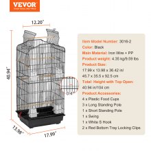 VEVOR Cage à Oiseaux en Métal 92,5 cm pour Perruches Perroquets Calopsittes