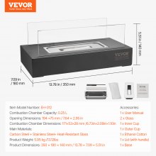 VEVOR Foyer de table en métal cheminée de table avec verre 350 x 180 x 140 mm