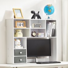 VEVOR Étagère à Poser sur Bureau Bibliothèque 3 Niveaux Rangement Bureau Blanc