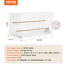 VEVOR Petite Cage à Oiseaux en Métal 455 mm pour Perruches Calopsittes Blanc