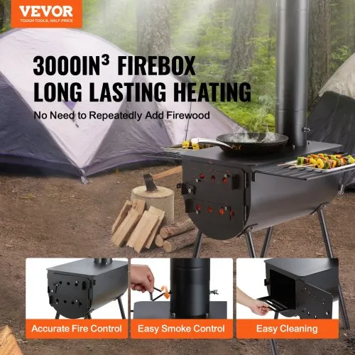 équipement Camping Hiver Poêle à Bois Portable VEVOR - Acier Inoxydable 38,6cm | Réchaud Tente Camping Chauffage Extérieur Compact