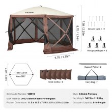VEVOR Tonnelle Pop-Up Tente Moustiquaire 6 Côtés Abri Soleil Marron 3,51x3,51 m