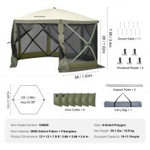 VEVOR Tonnelle Pop-Up Tente Moustiquaire 6 Côtés Abri Soleil Vert 3,66x3,66 m
