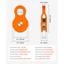 VEVOR Bloc d'arrachage poulie de mouflage robuste 30 T pour camion tracteur VTT