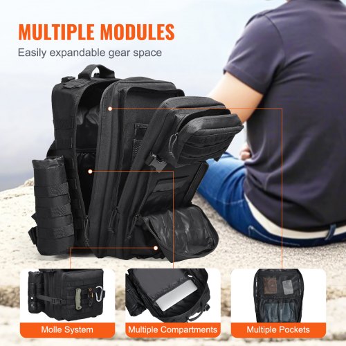 Sac De Sport Tactique VEVOR 45L - Noir, Système Molle, Compartiment à Chaussures (Neuf)
